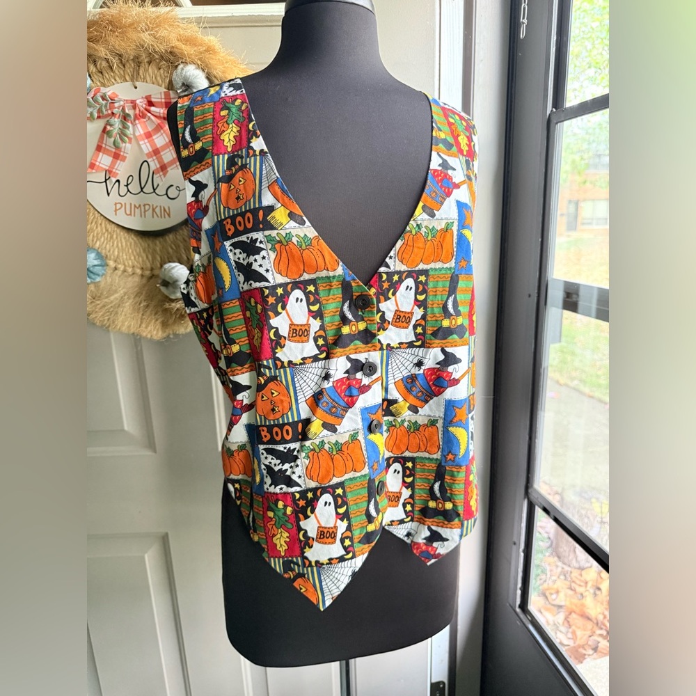 Vintage 90s Basic Editions Halloween print cotton vest, size large